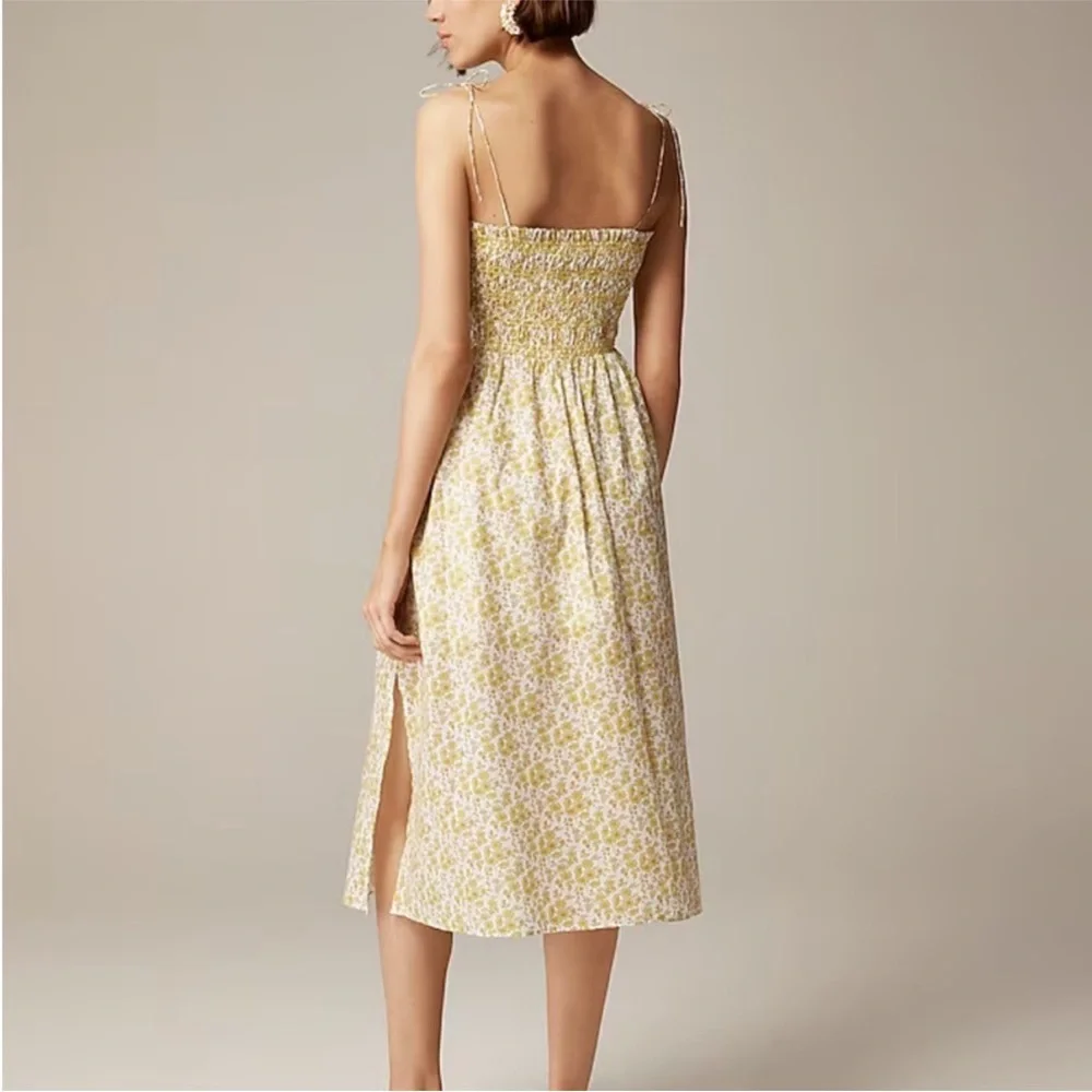 NWT J. Crew Yellow Paloma Midi Dress Liberty Organic 100% Cotton Fabric Smocked